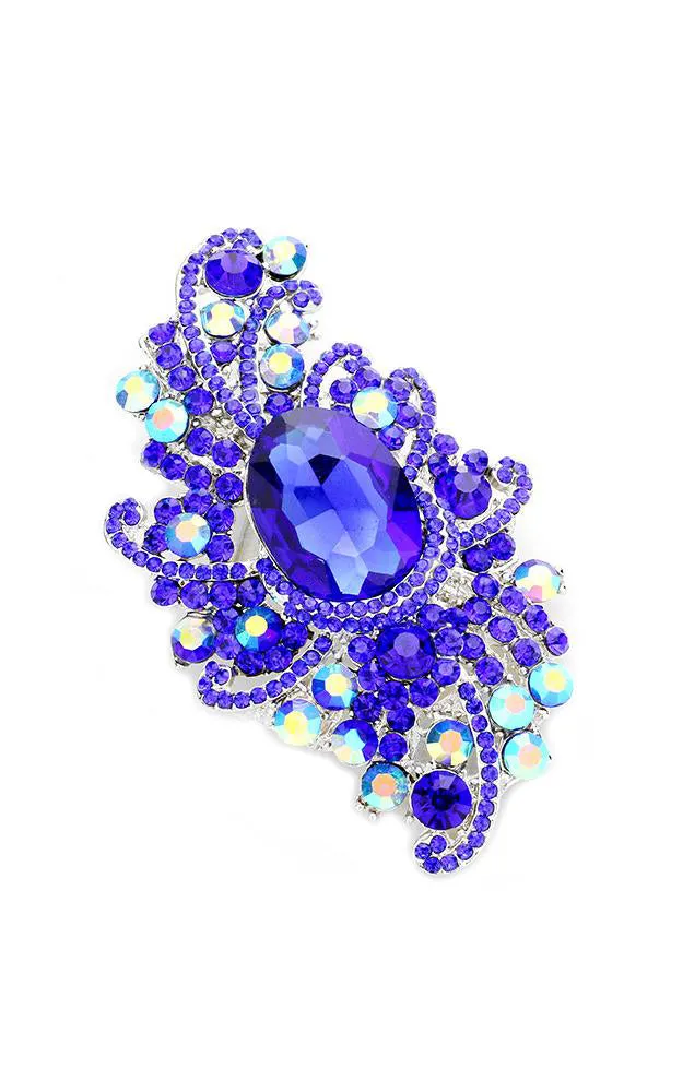 06244 Blue Crystal Oval Accented Bouquet Pin Brooch