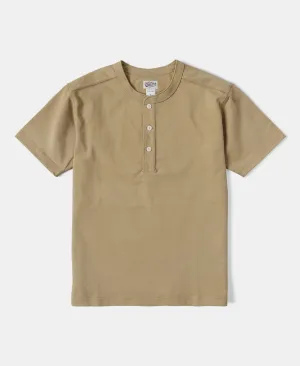 10.6 oz Cotton Short Sleeve Henley T-Shirt - Khaki