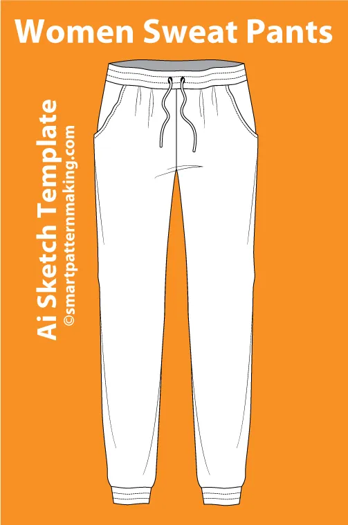 12 Women's Pants Types: Fashion Sketch and Vector Illustrations, Flat Sketch Front & Back View Template Included