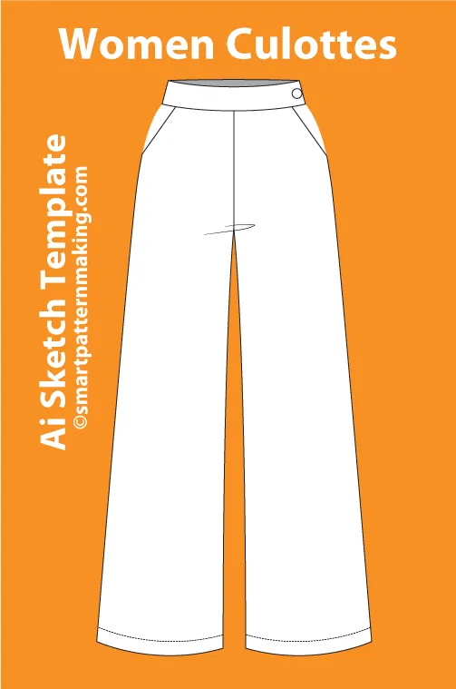 12 Women's Pants Types: Fashion Sketch and Vector Illustrations, Flat Sketch Front & Back View Template Included