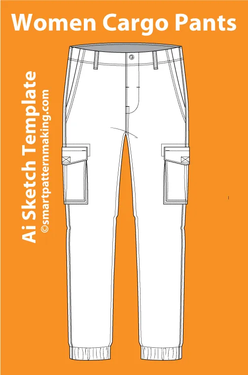 12 Women's Pants Types: Fashion Sketch and Vector Illustrations, Flat Sketch Front & Back View Template Included