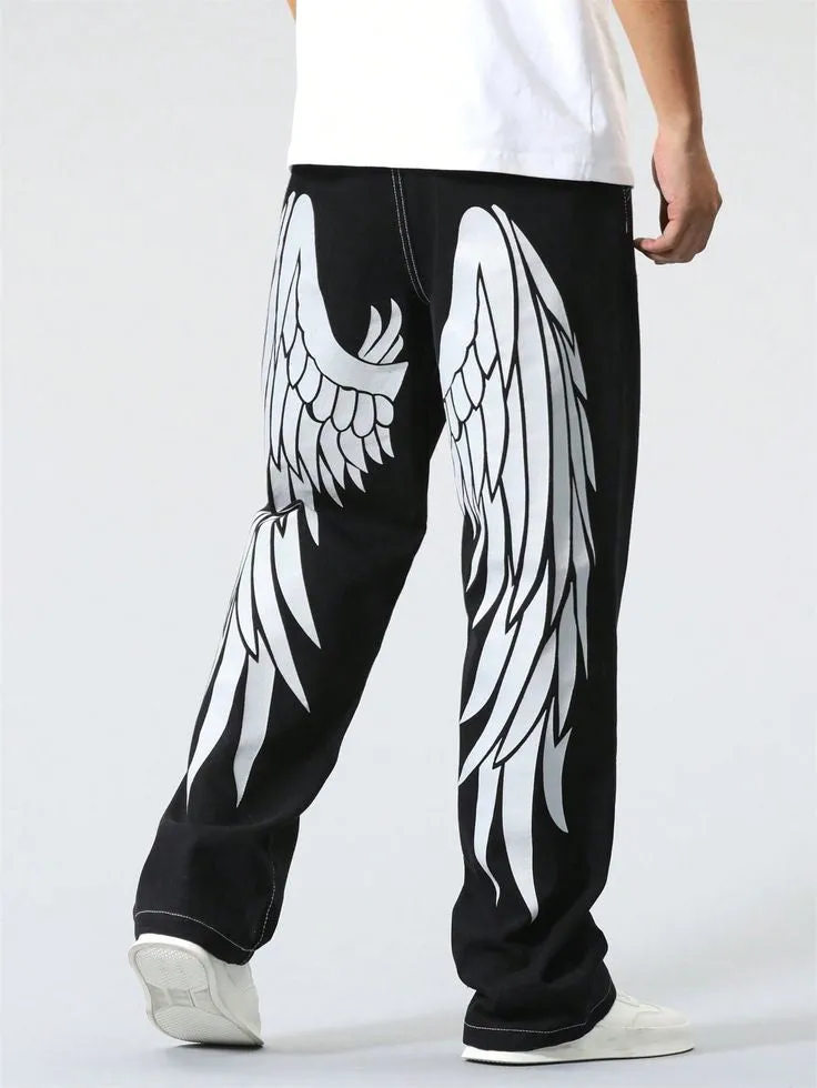 Aesthetic Y2k Wings Printed Straight Fit Baggy Jeans