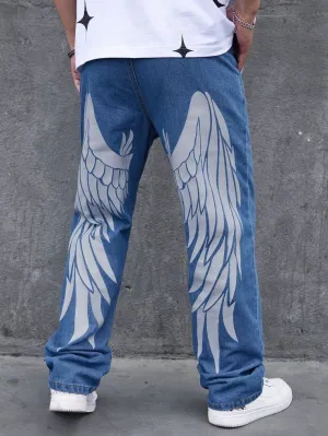 Aesthetic Y2k Wings Printed Straight Fit Baggy Jeans