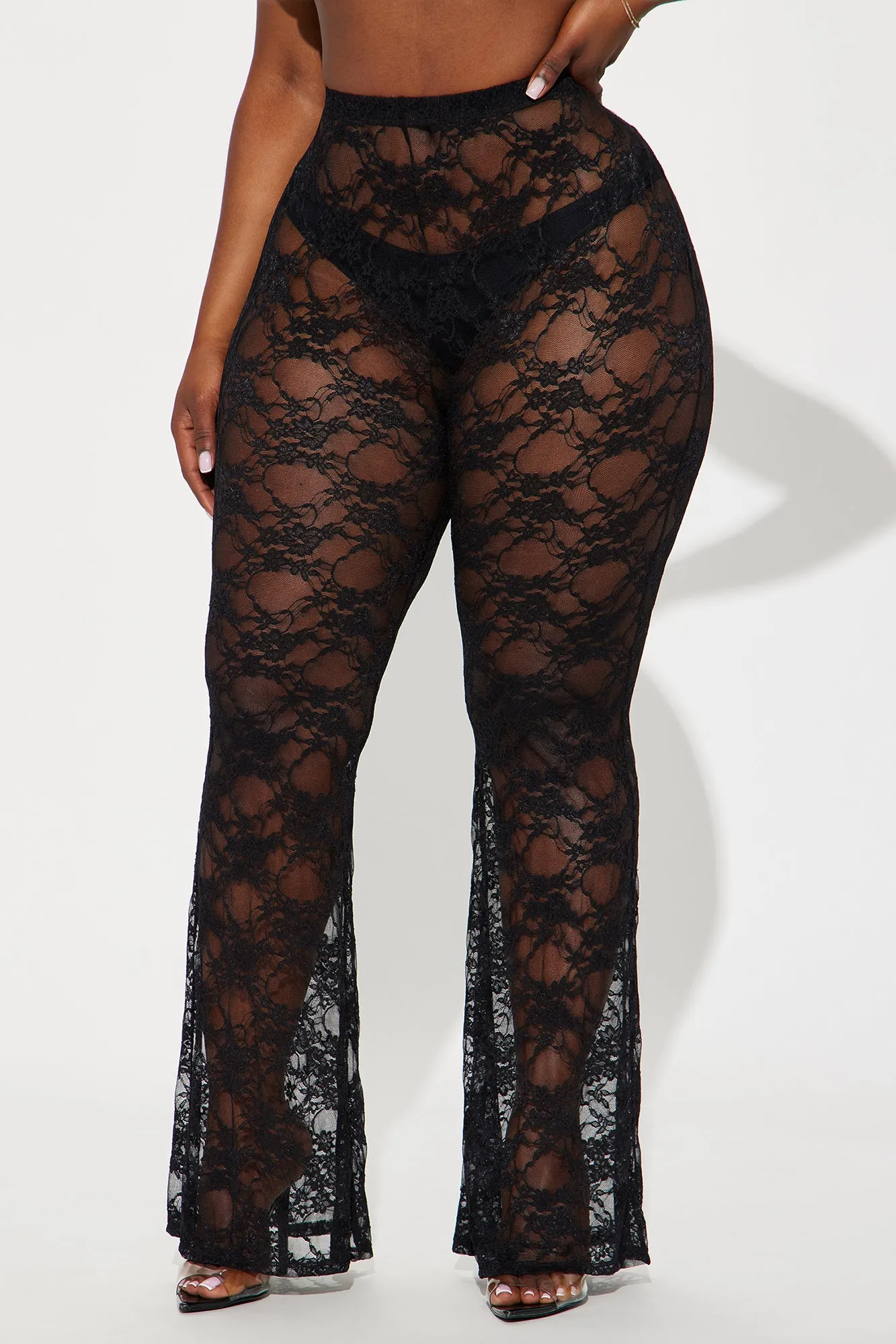 Alicia Lace Cover Up Flared Pants - Black