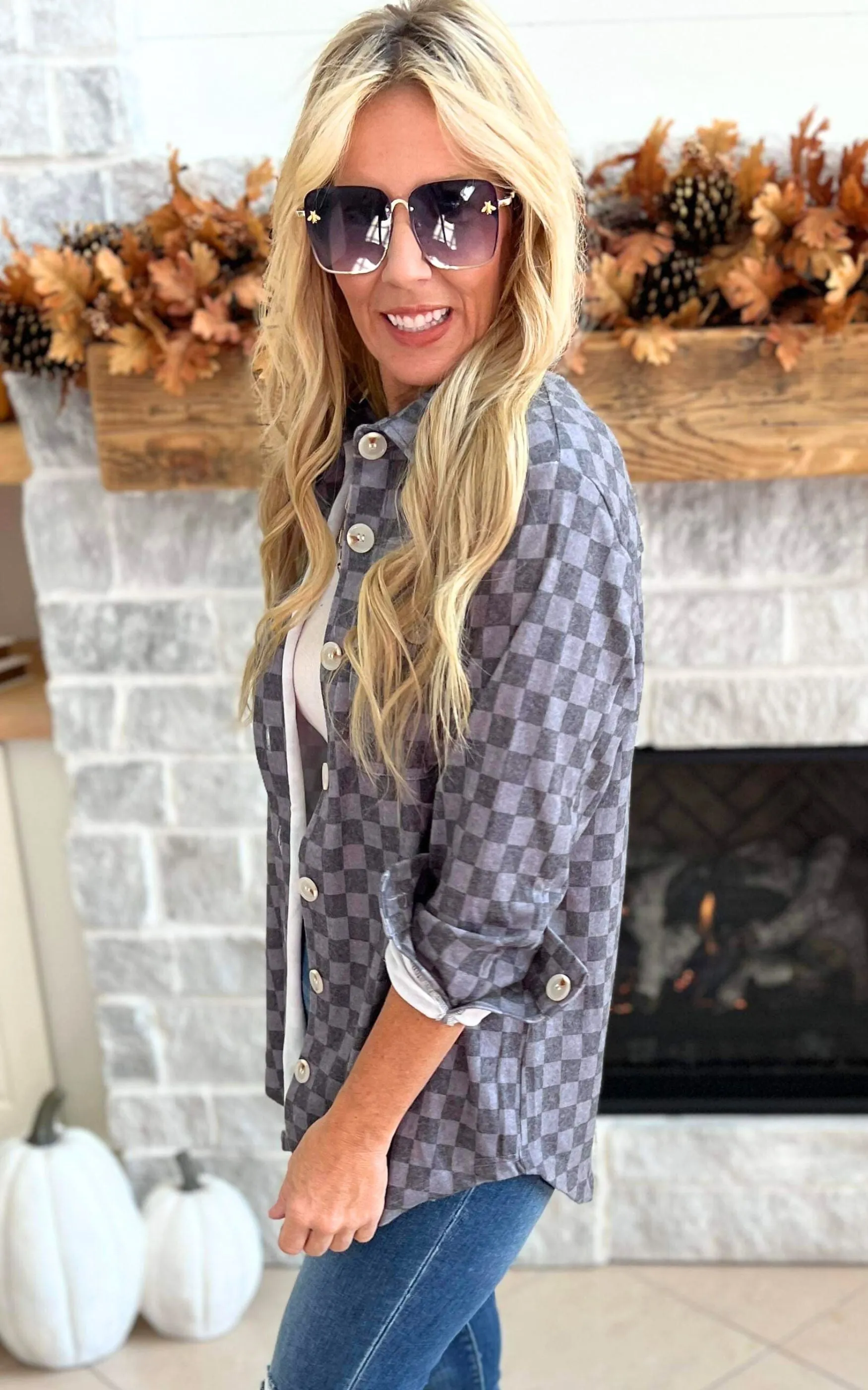 All the Cozy Checkered Charcoal Shacket by Salty Wave *