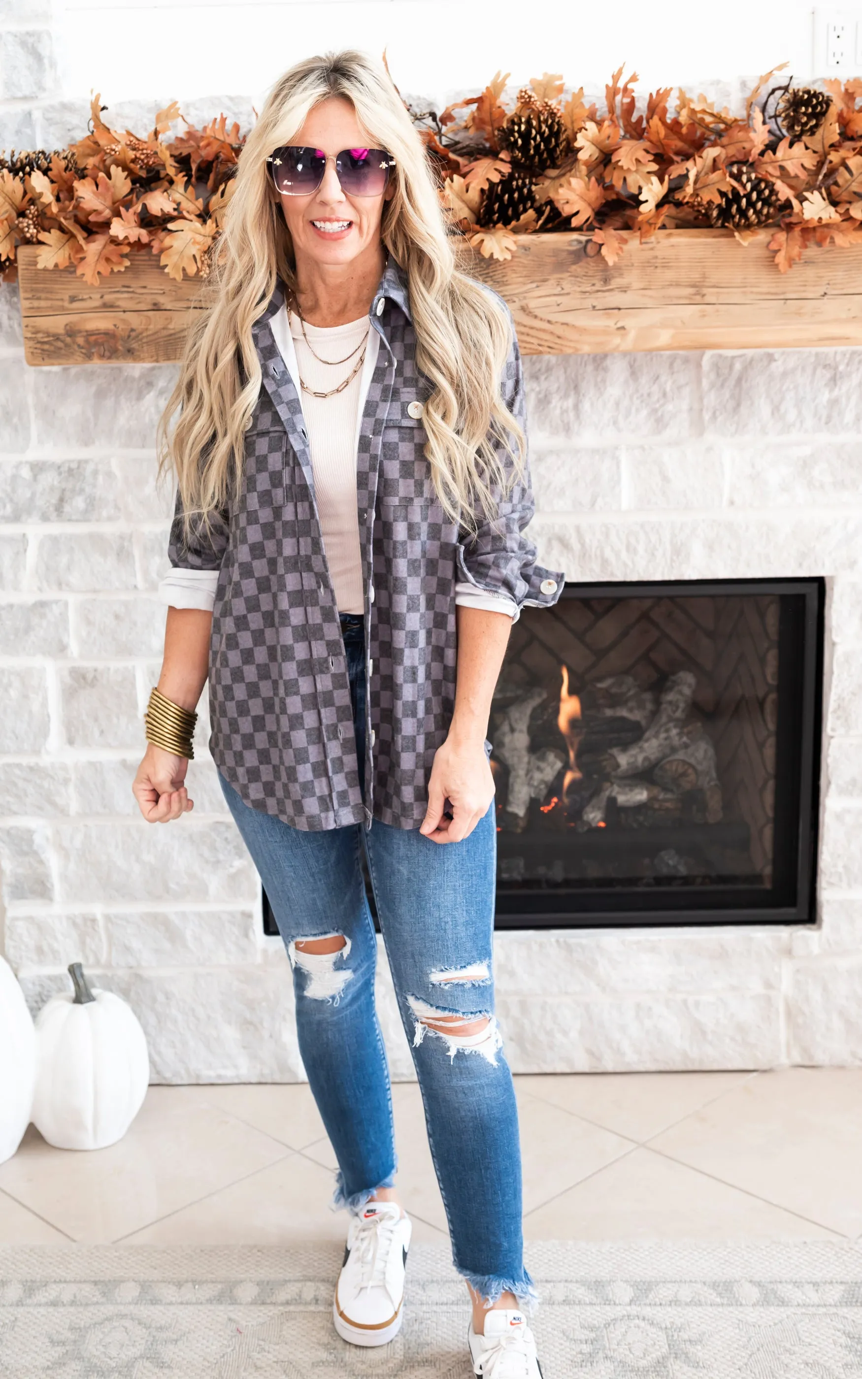 All the Cozy Checkered Charcoal Shacket by Salty Wave *