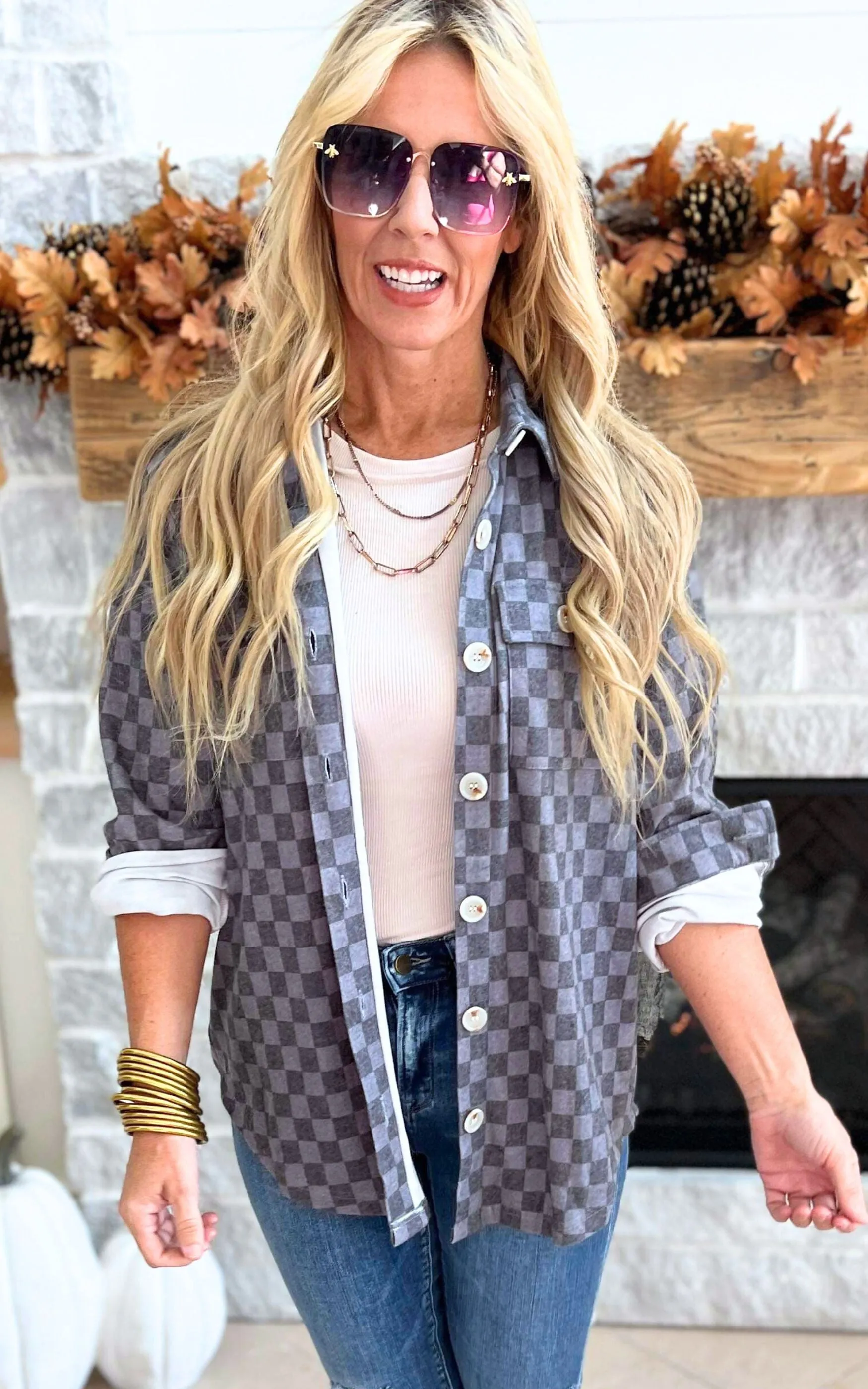 All the Cozy Checkered Charcoal Shacket by Salty Wave *