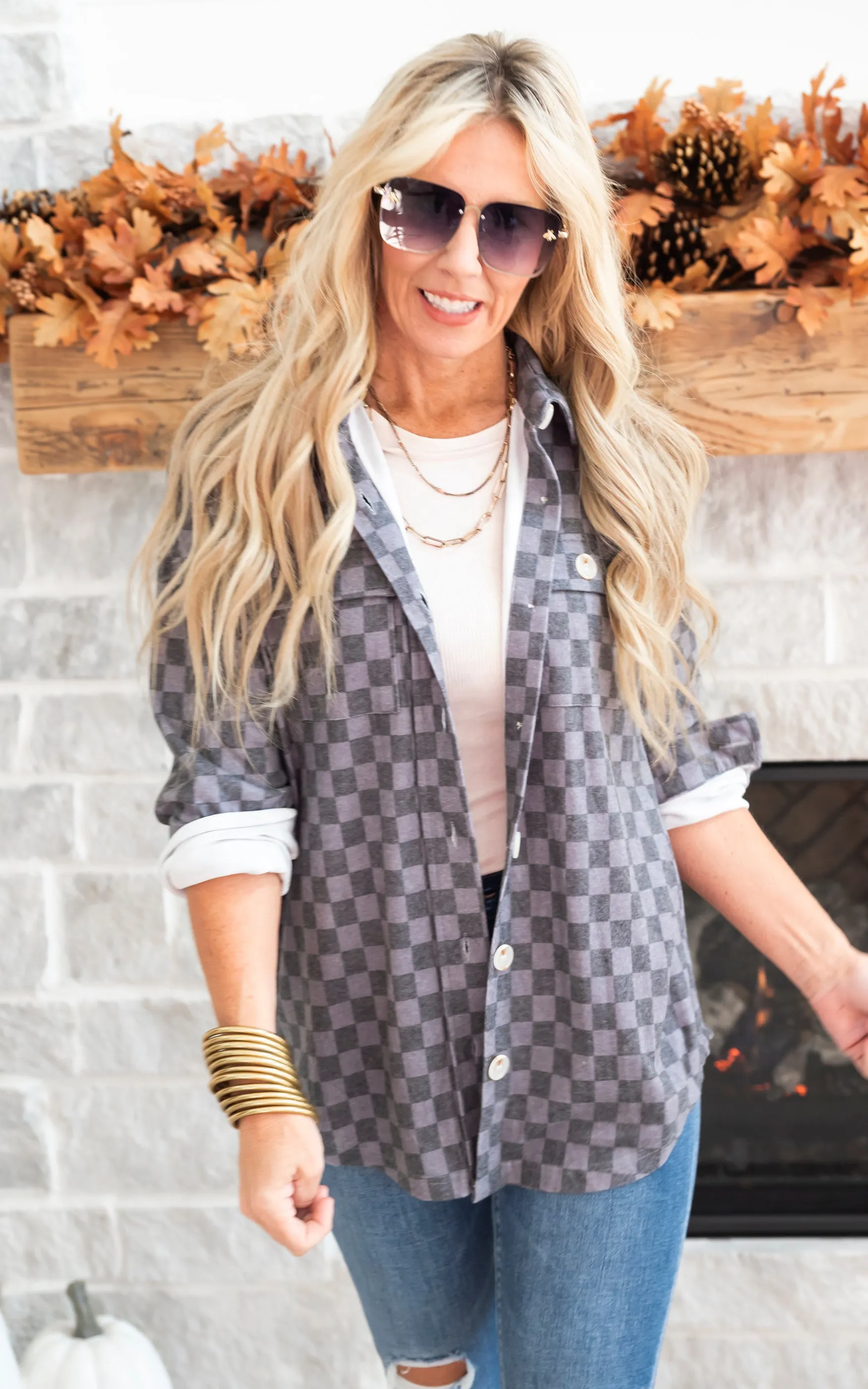 All the Cozy Checkered Charcoal Shacket by Salty Wave *