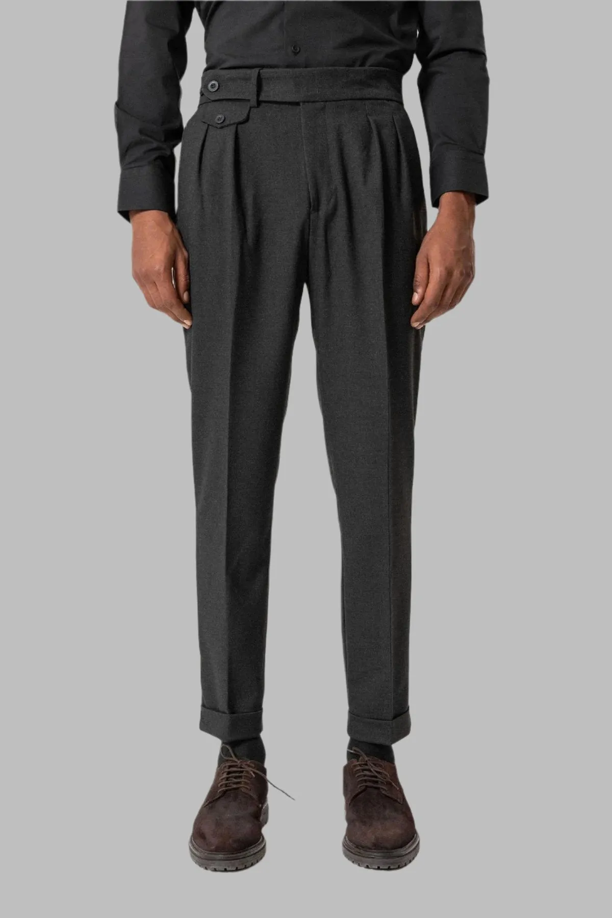 Anthracite High-Waisted Pleated Technical Men's Trousers - Wessi