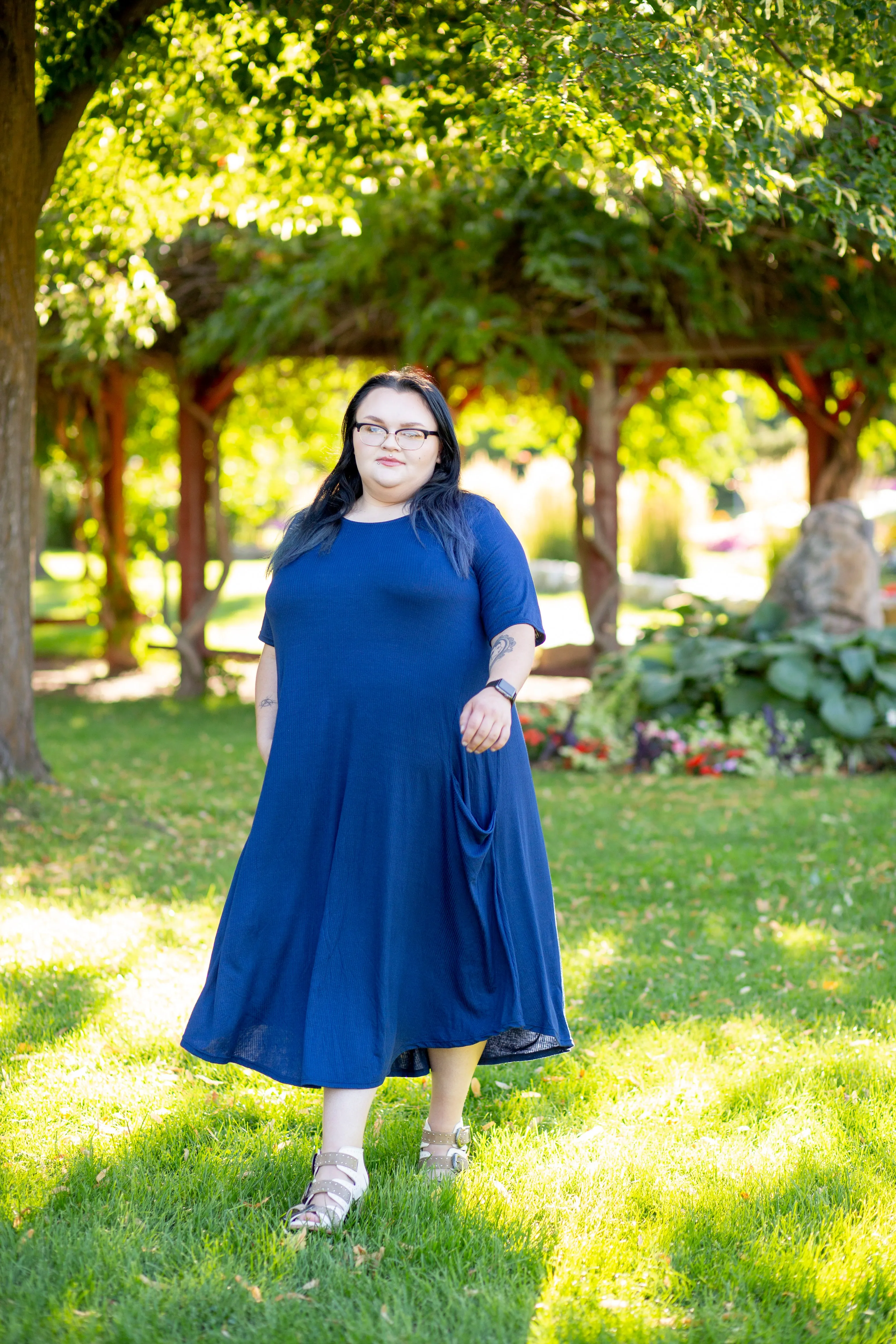 April Dress Navy Ribbed