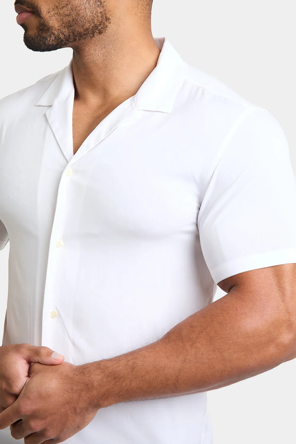 Athletic Fit Short Sleeve Viscose Shirt in White