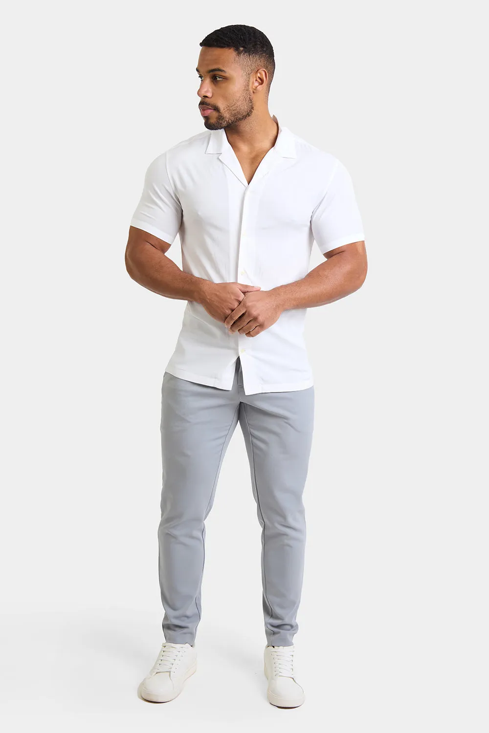 Athletic Fit Short Sleeve Viscose Shirt in White