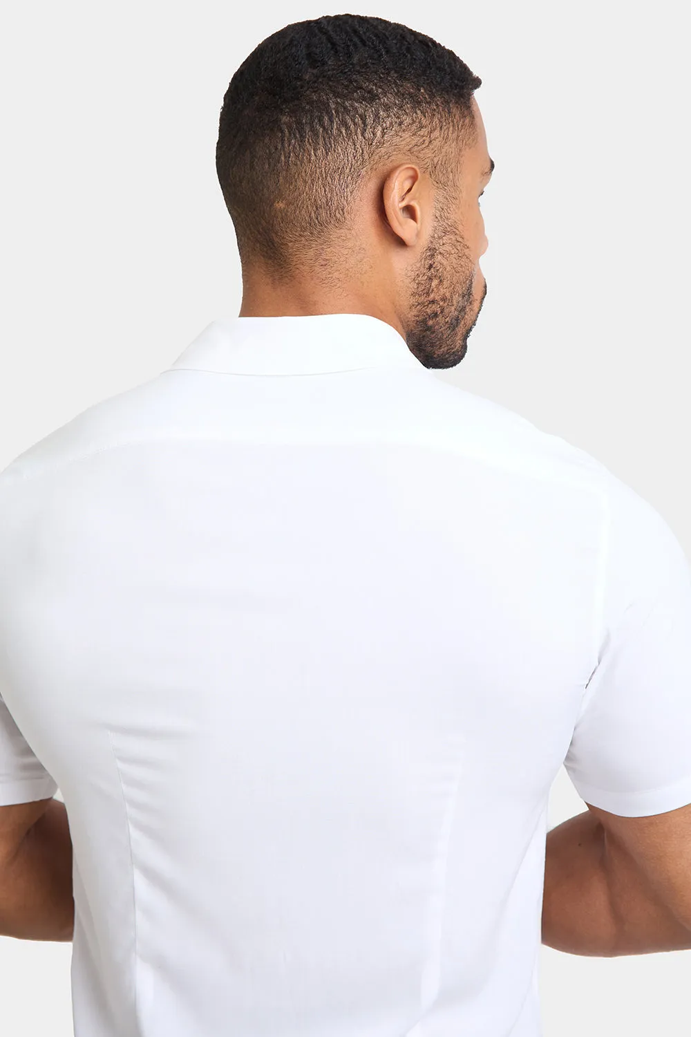 Athletic Fit Short Sleeve Viscose Shirt in White