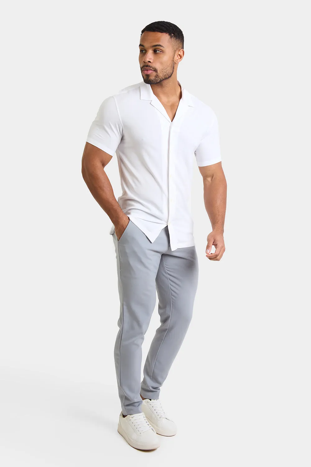 Athletic Fit Short Sleeve Viscose Shirt in White