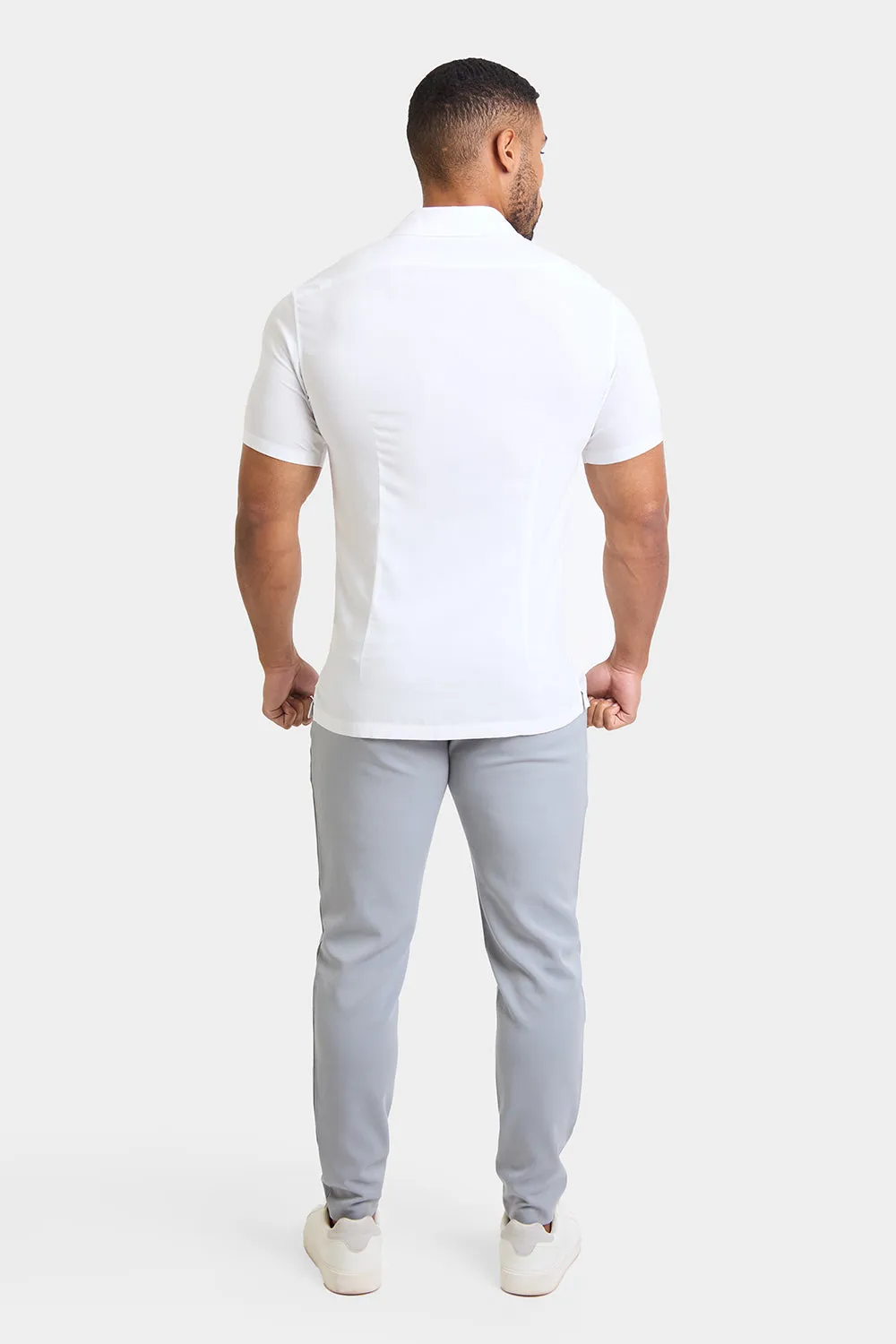 Athletic Fit Short Sleeve Viscose Shirt in White