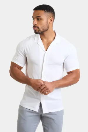 Athletic Fit Short Sleeve Viscose Shirt in White