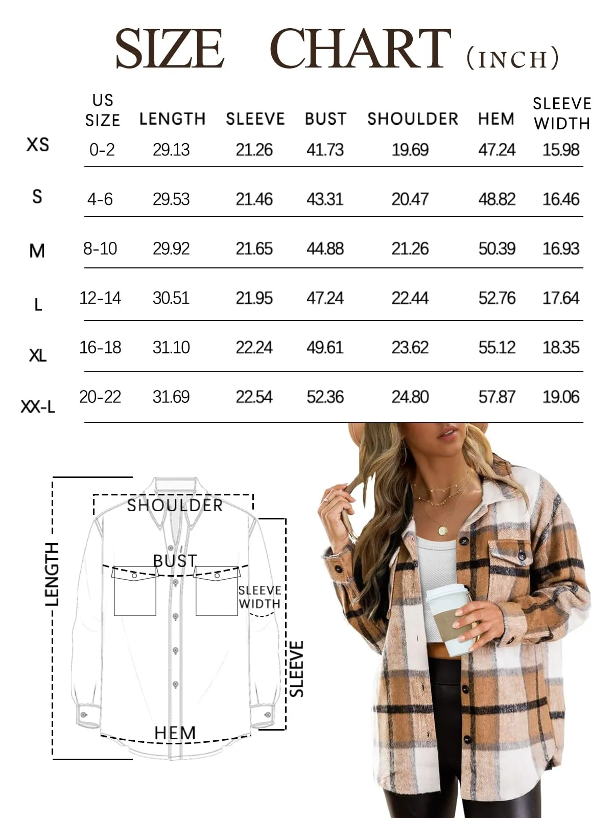 AUTOMET Womens Fall Outfits Fashion Clothes Shackets Flannel Plaid Button Down Long Sleeve Shirts Jackets Apricot M