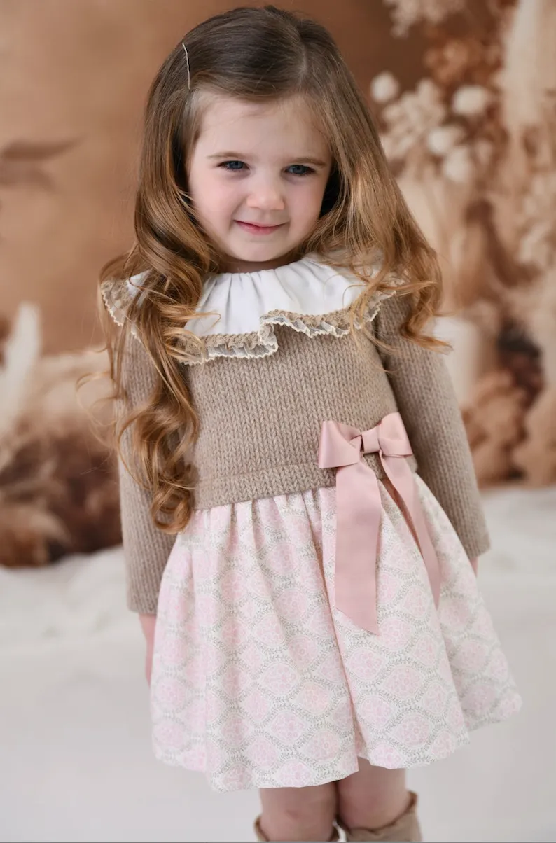 AW24 Rochy Girls Pink & Camel Knit Dress