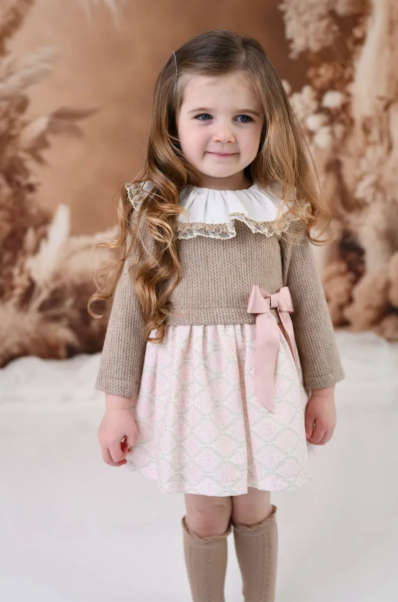 AW24 Rochy Girls Pink & Camel Knit Dress