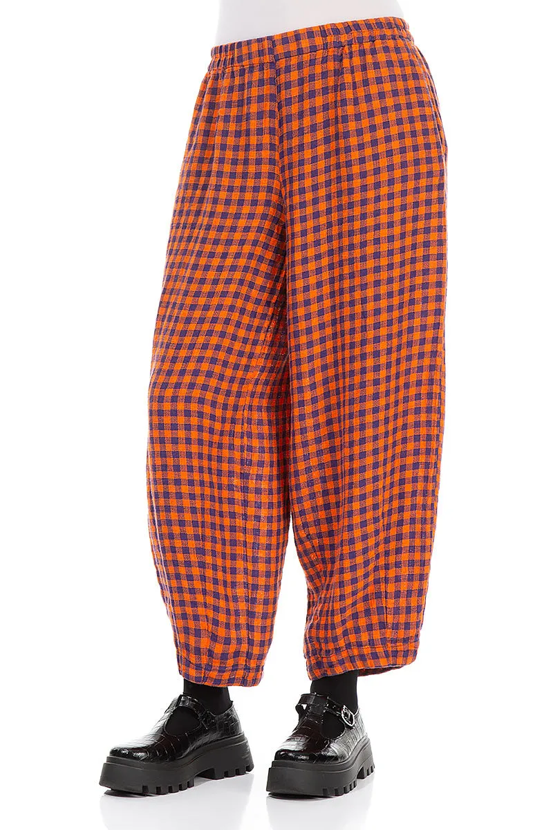 Back Pockets Orange Check Linen Trousers