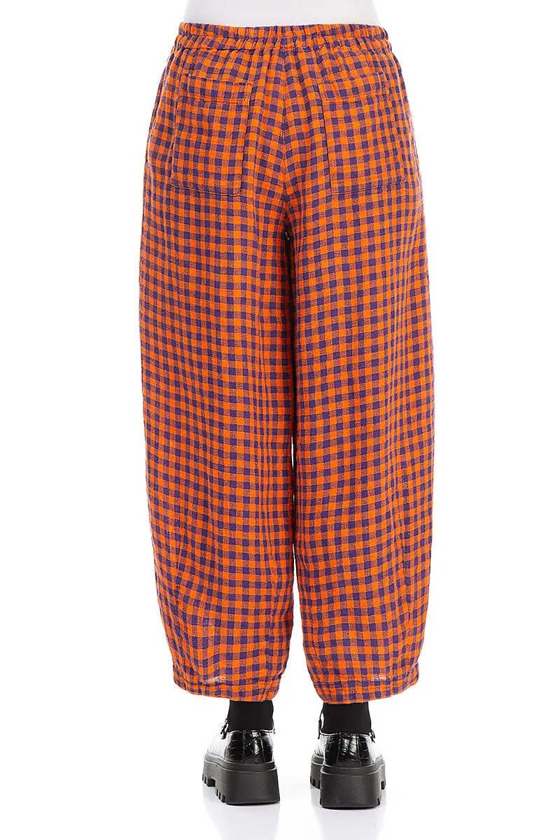 Back Pockets Orange Check Linen Trousers