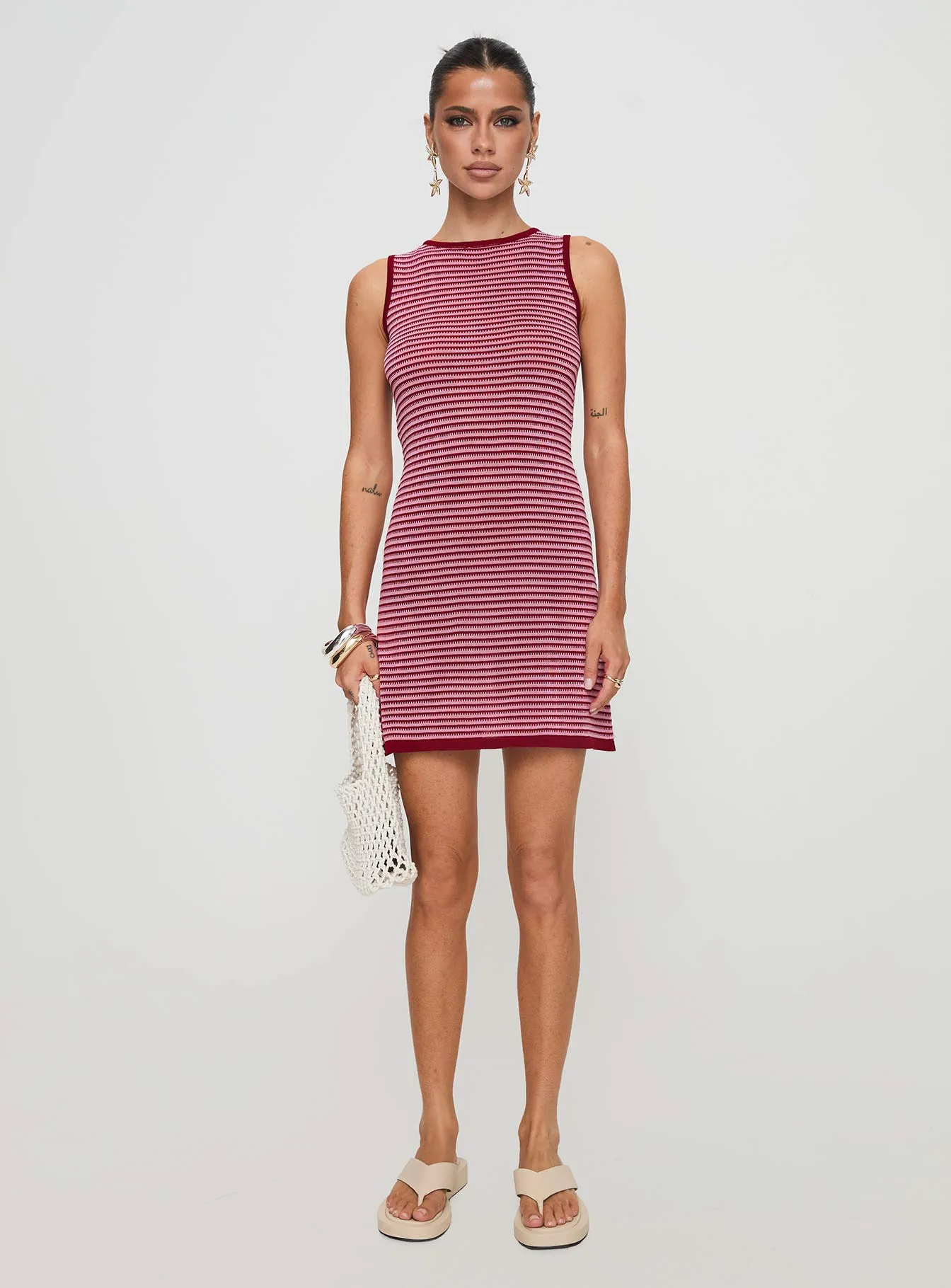 Bambinah Knit Stripe Mini Dress Pink / Red