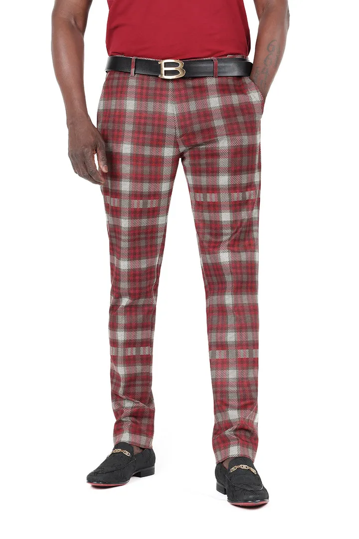 Barabas CP181 Shepherd's Check Plaid Pants Wine/Grey