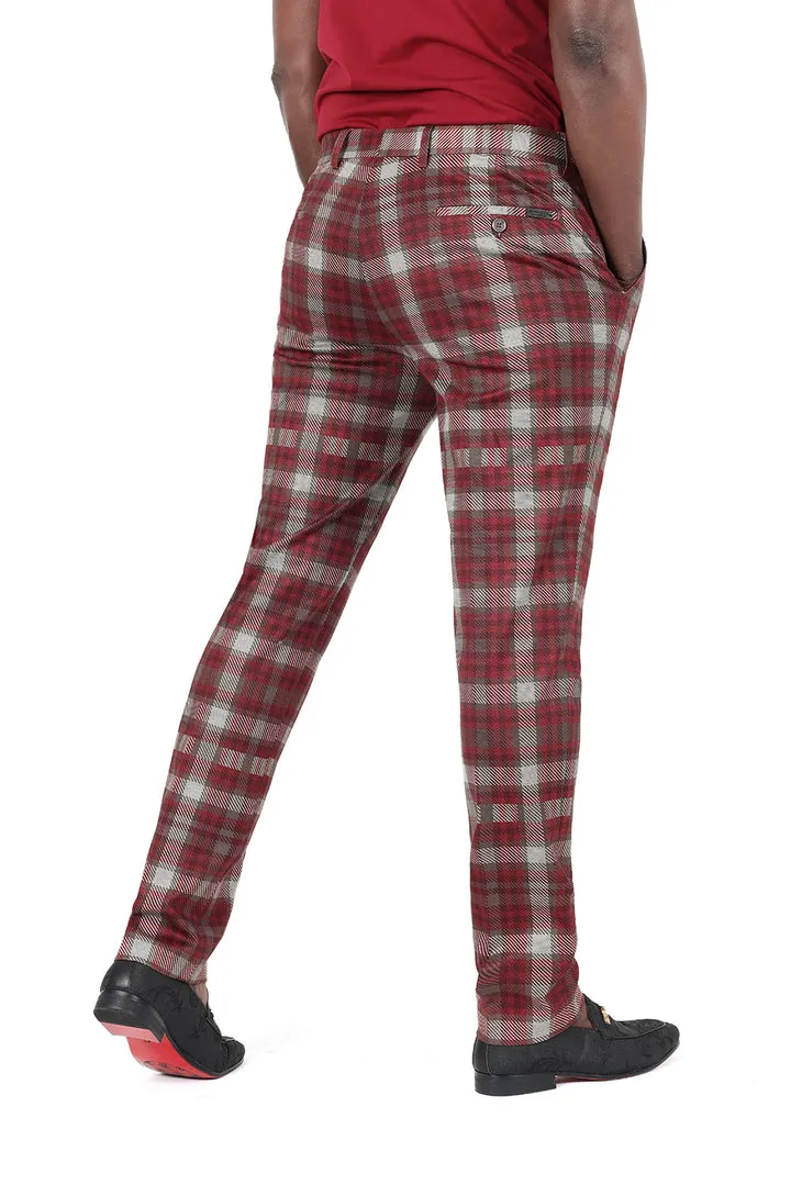 Barabas CP181 Shepherd's Check Plaid Pants Wine/Grey