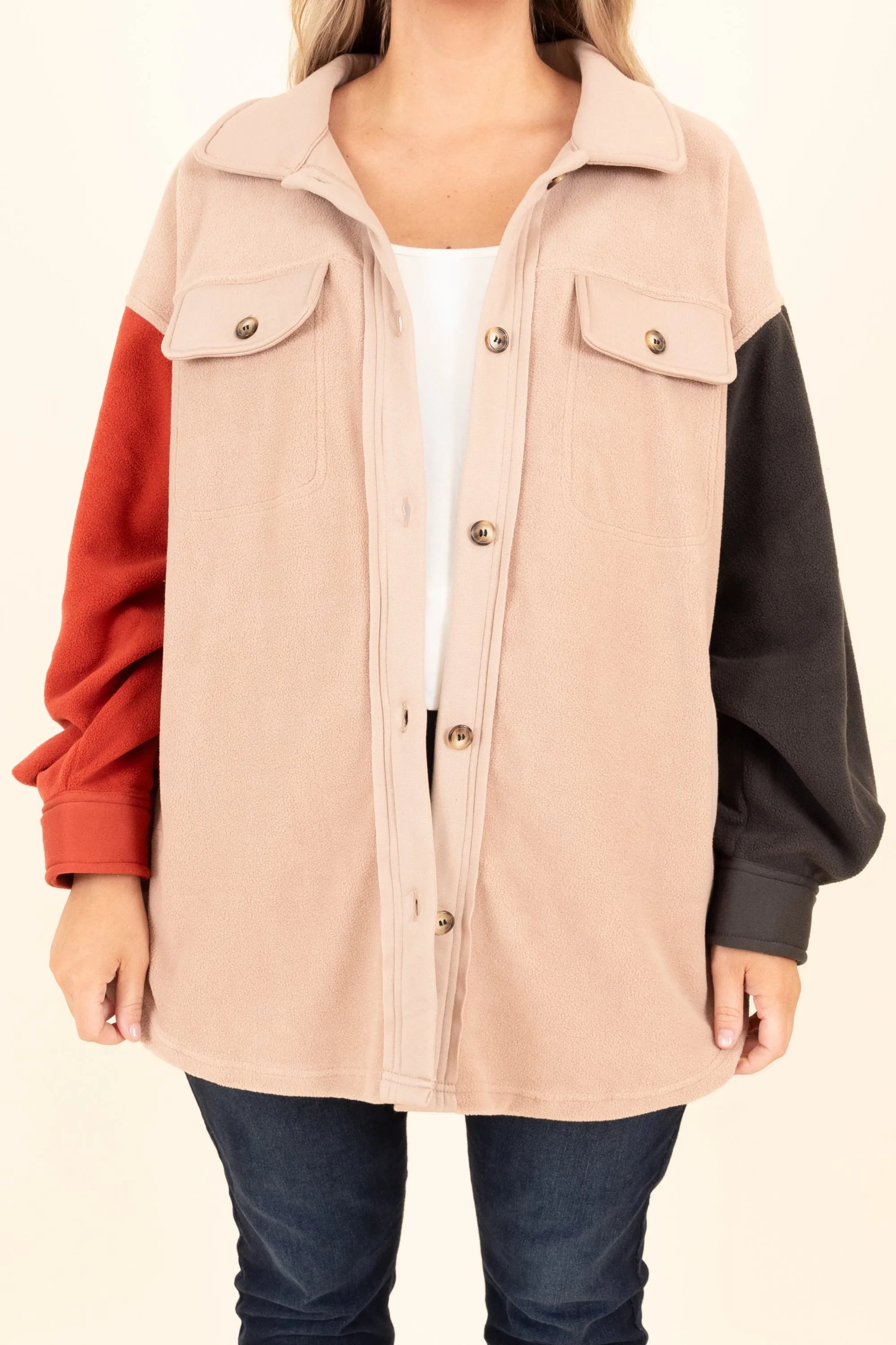 Bashful Moments Shacket, Taupe