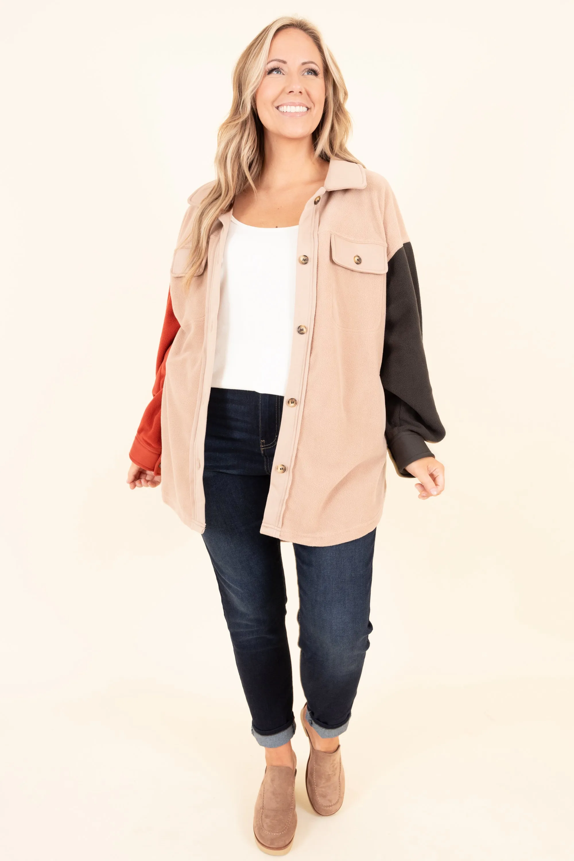 Bashful Moments Shacket, Taupe