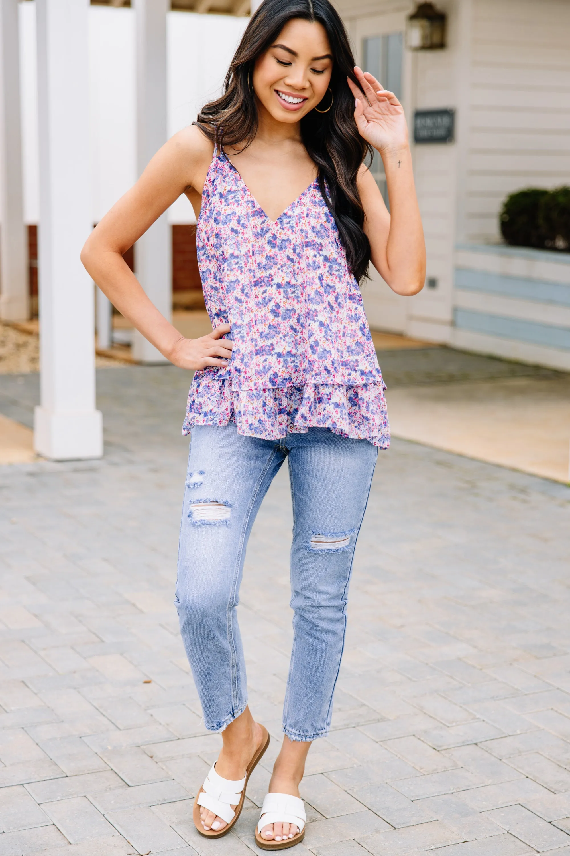 Been A While Blackberry Purple Ditsy Floral Tank