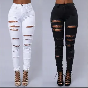 Beggar Ripped Street Straight Elastic Slim Plus Size Jeans