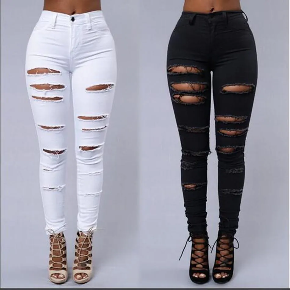 Beggar Ripped Street Straight Elastic Slim Plus Size Jeans