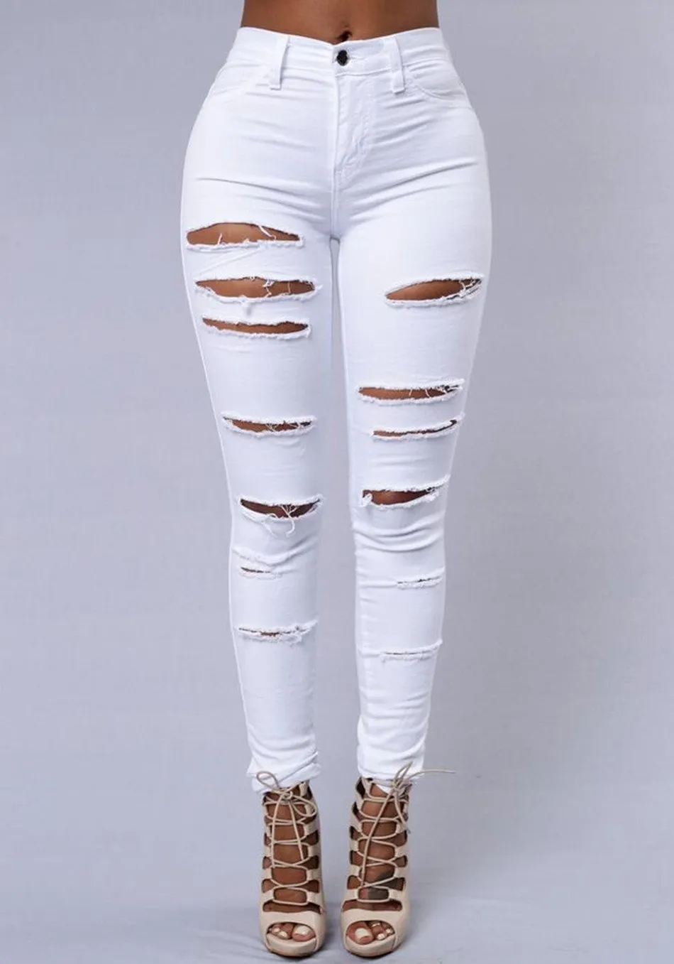 Beggar Ripped Street Straight Elastic Slim Plus Size Jeans