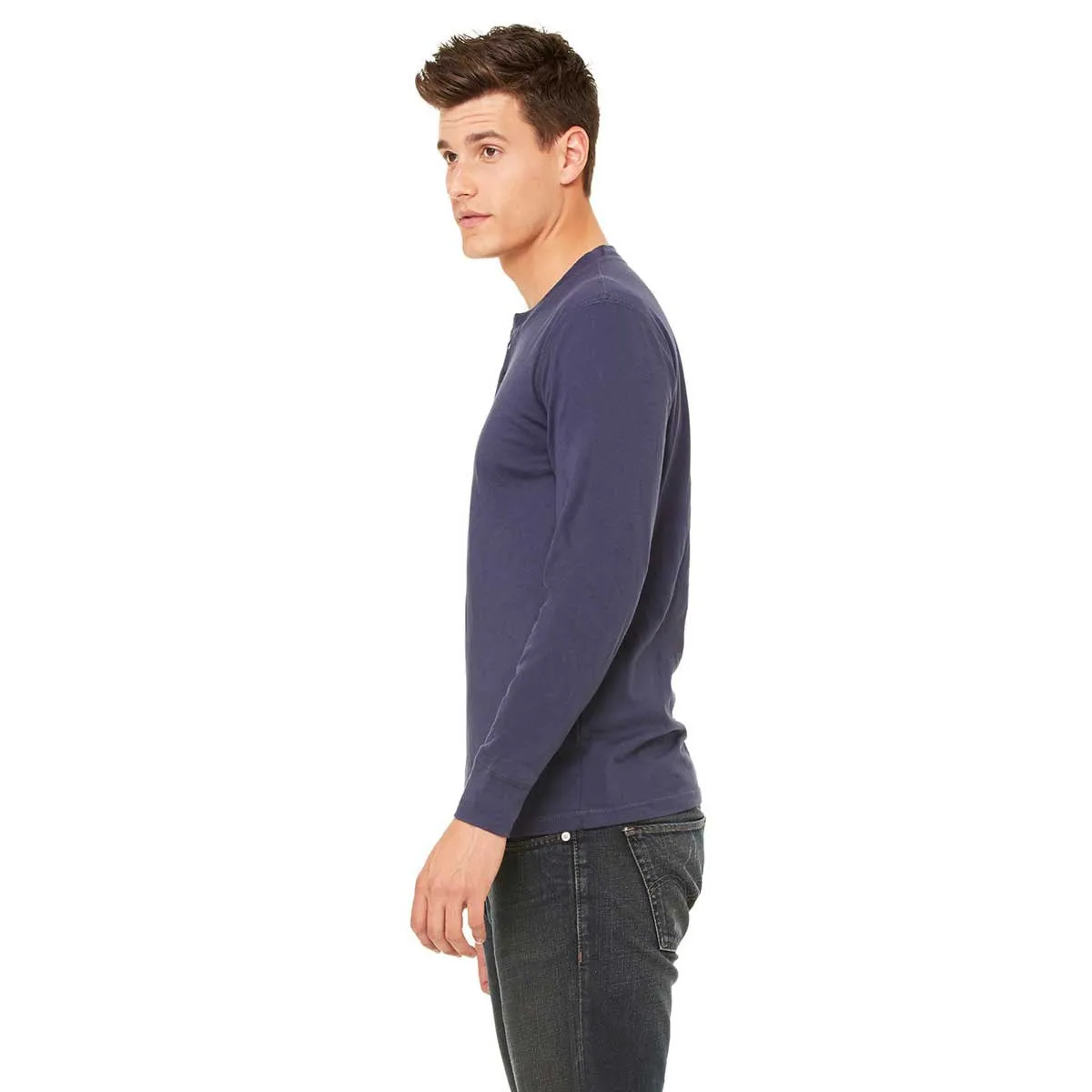 Bella   Canvas Men's Navy Jersey Long-Sleeve Henley