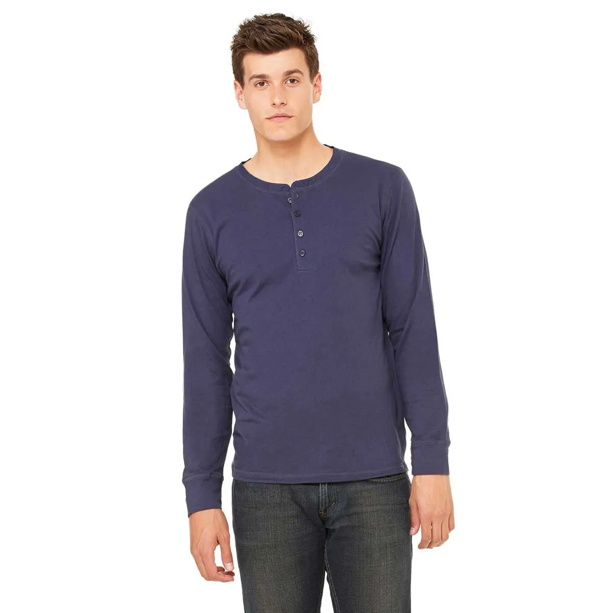 Bella   Canvas Men's Navy Jersey Long-Sleeve Henley