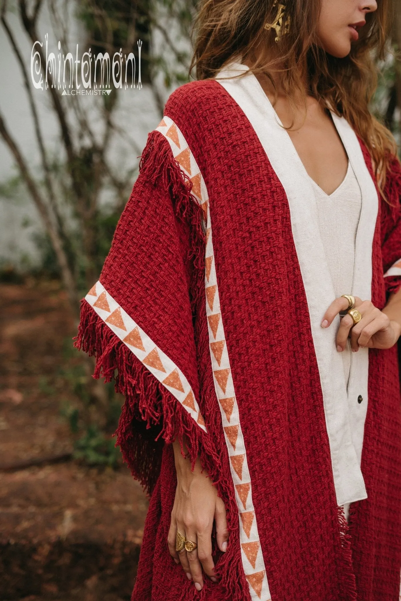 Berber Poncho Coat for Women / Red Ochre