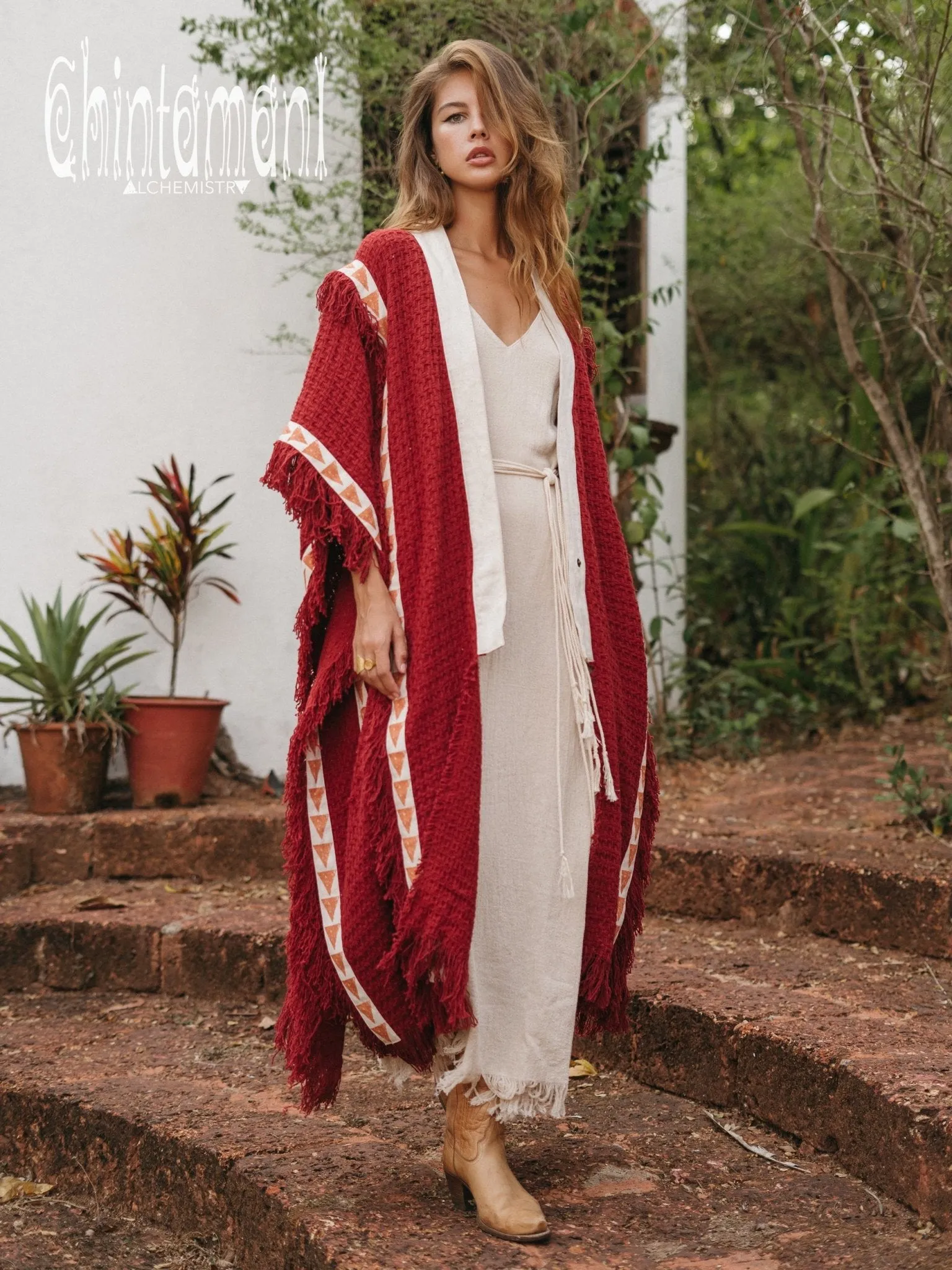 Berber Poncho Coat for Women / Red Ochre