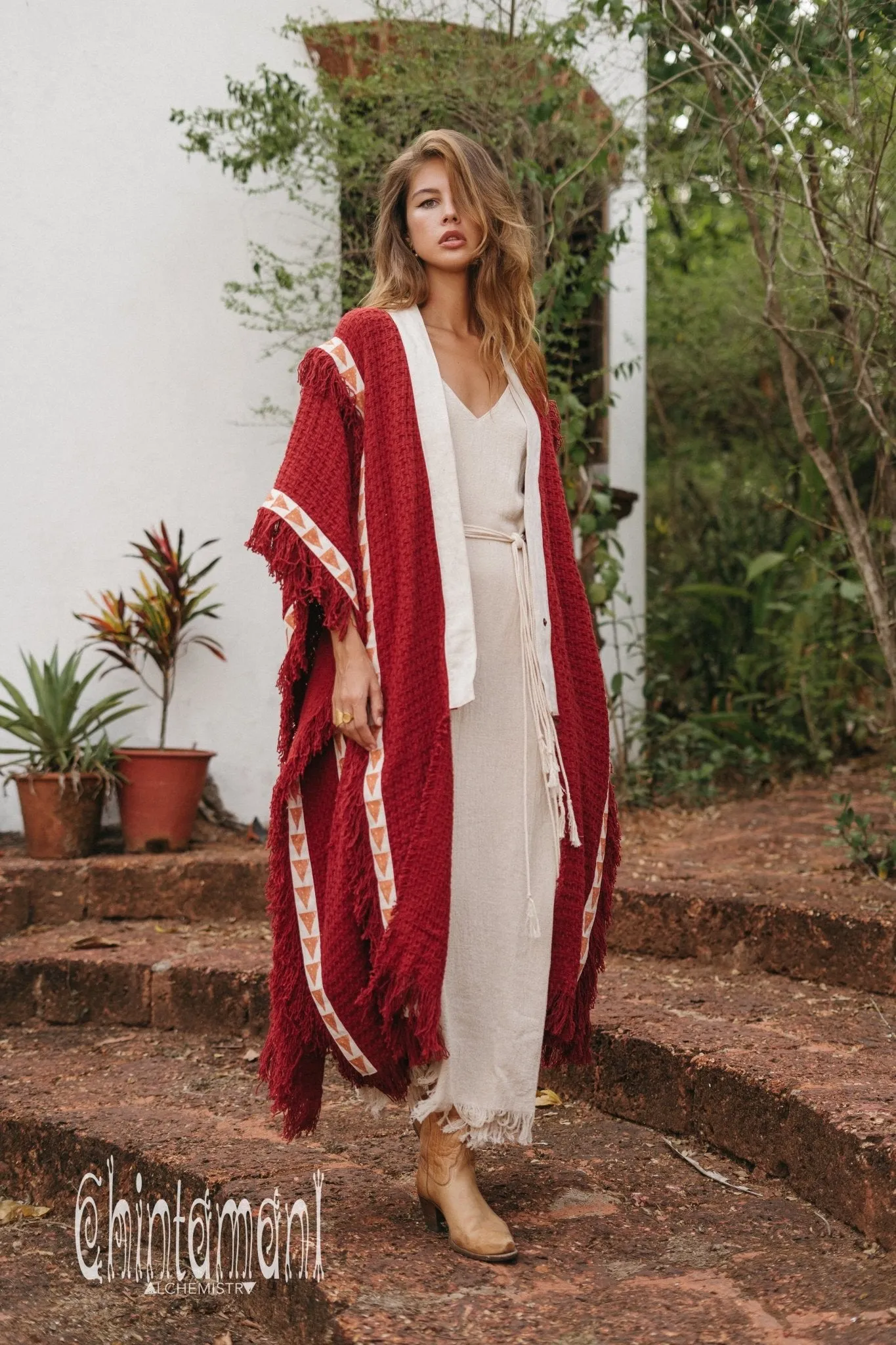 Berber Poncho Coat for Women / Red Ochre