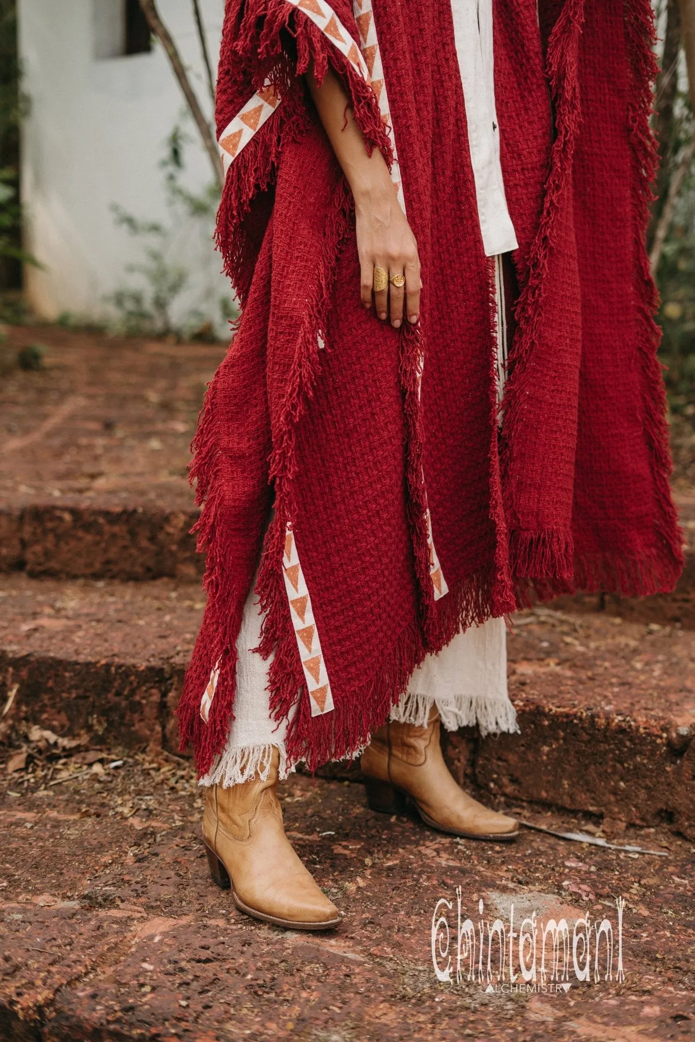 Berber Poncho Coat for Women / Red Ochre