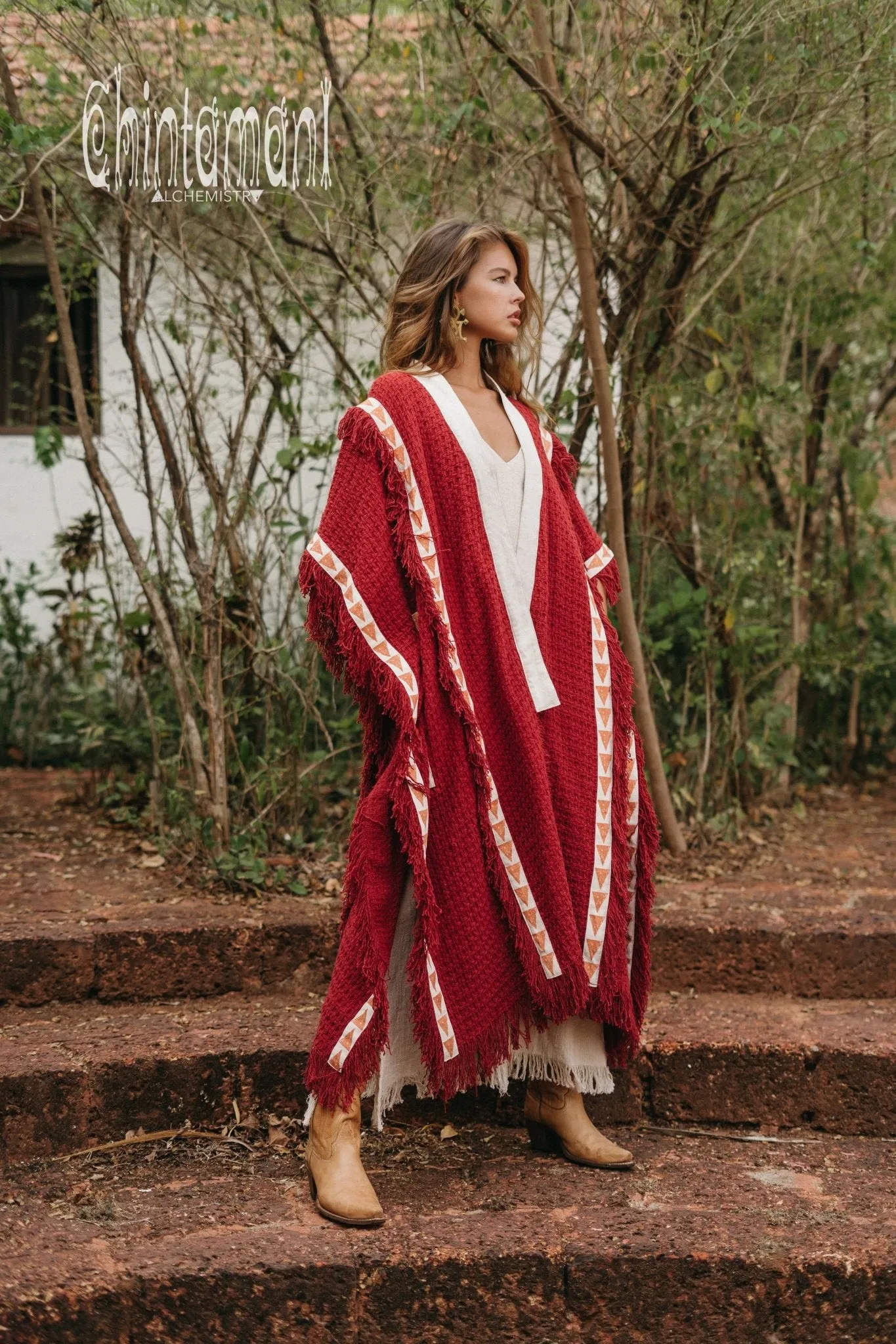 Berber Poncho Coat for Women / Red Ochre