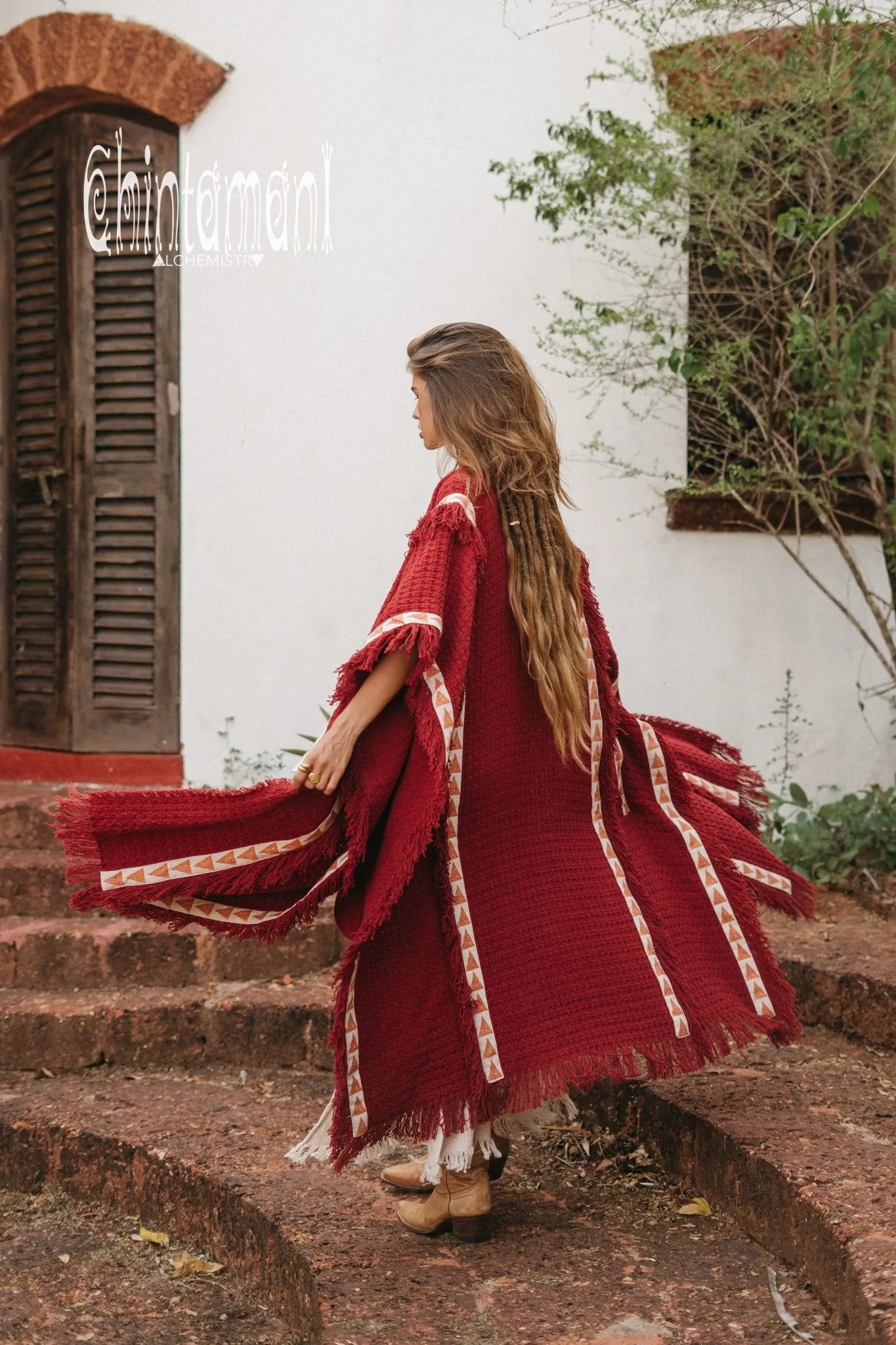 Berber Poncho Coat for Women / Red Ochre