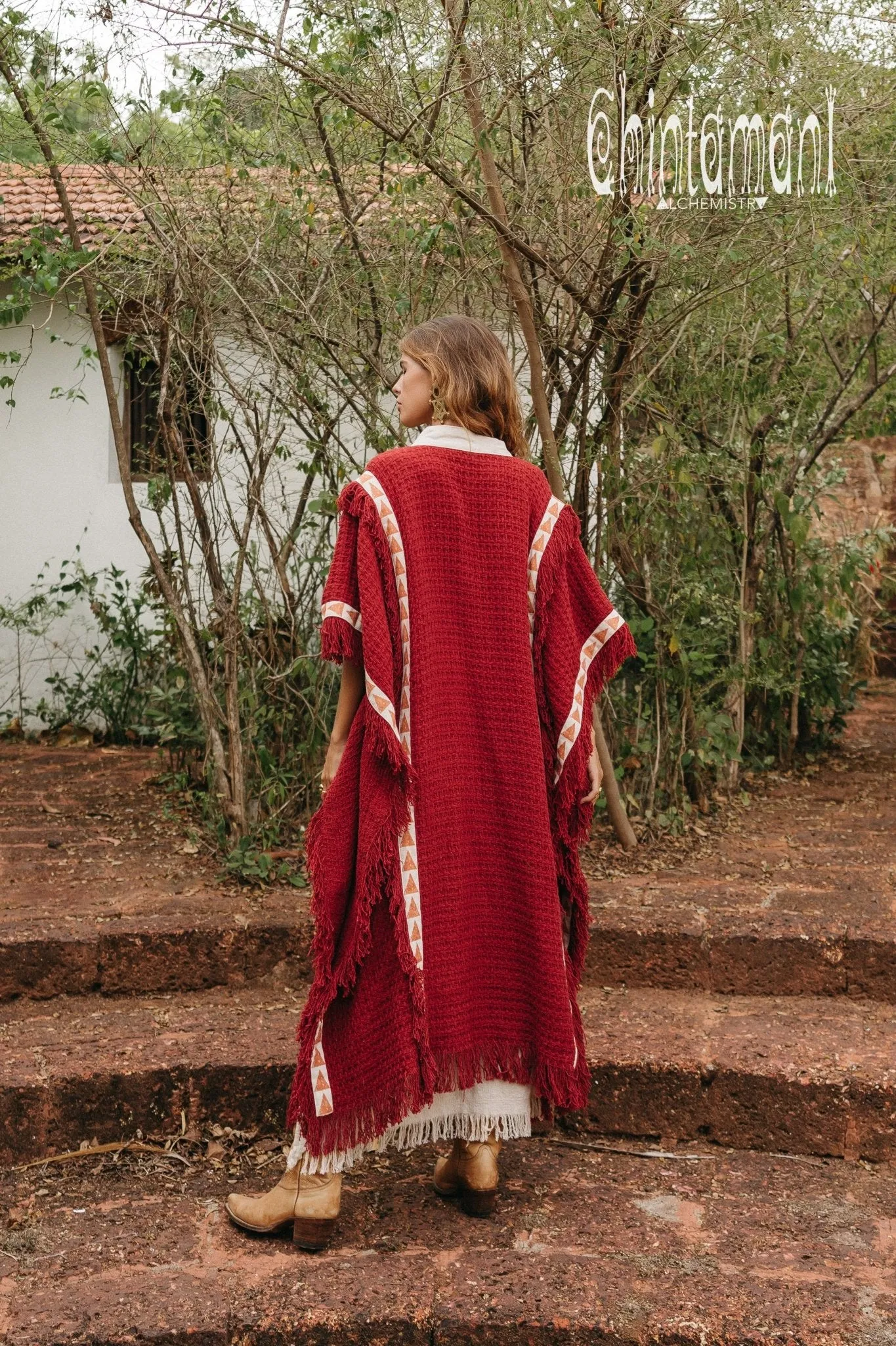 Berber Poncho Coat for Women / Red Ochre