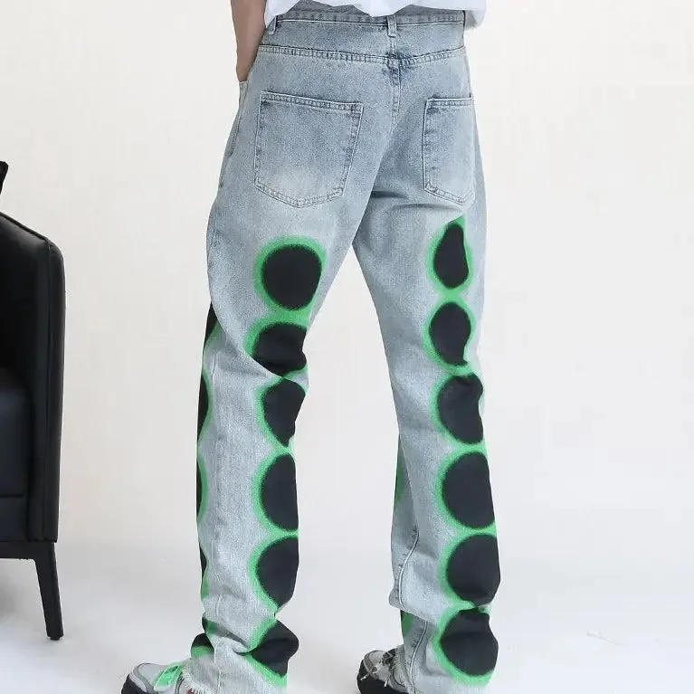 Black And Neon Dots Baggy Jeans