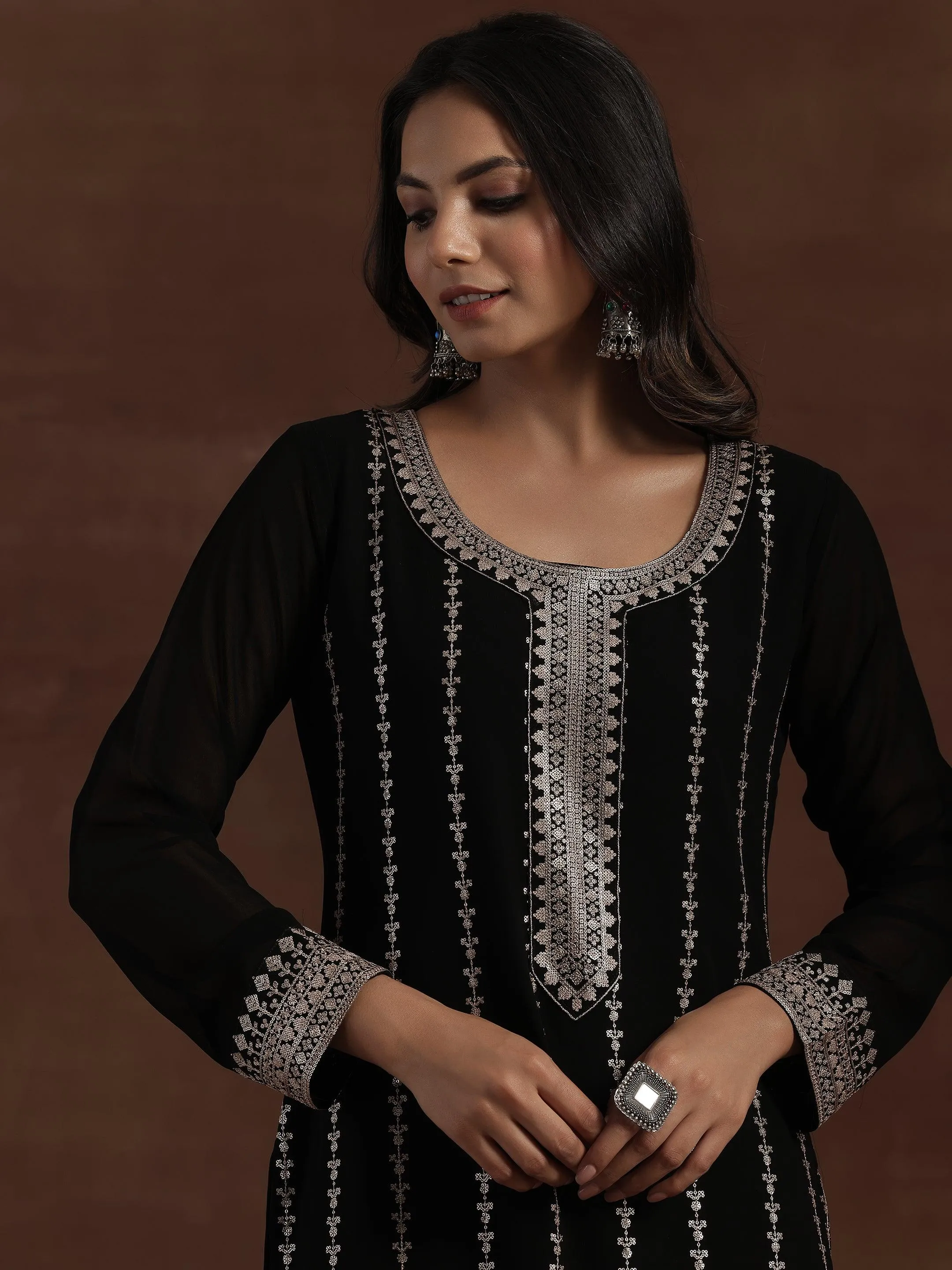 Black Embroidered Georgette Pakistani Suit