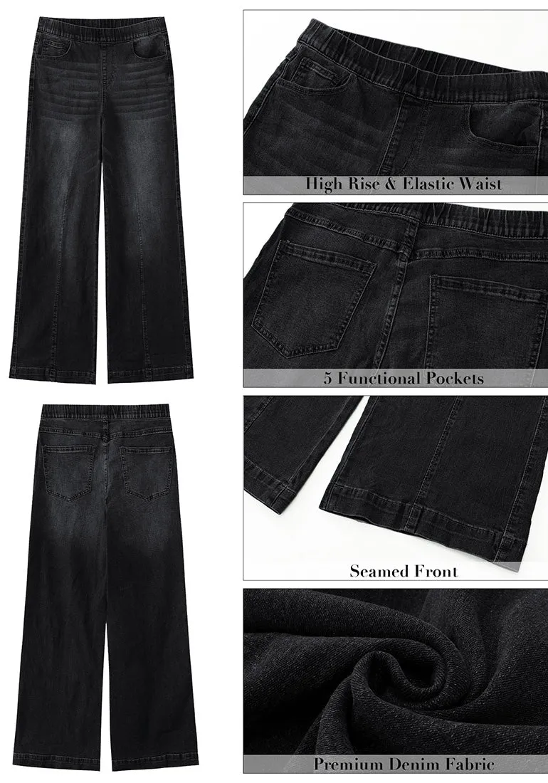 Black Women's Stretchy Pull On Jeans High Waisted Denim Pants