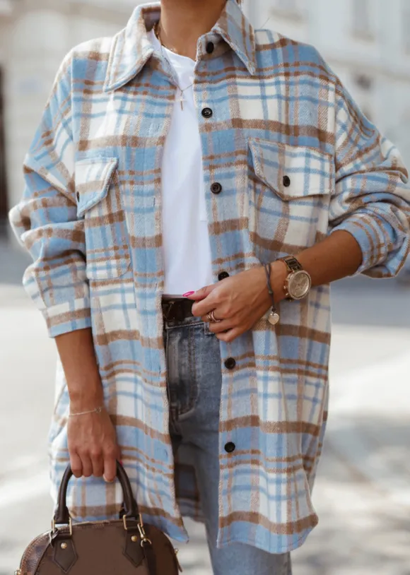 Blue Plaid  Flannel Shacket