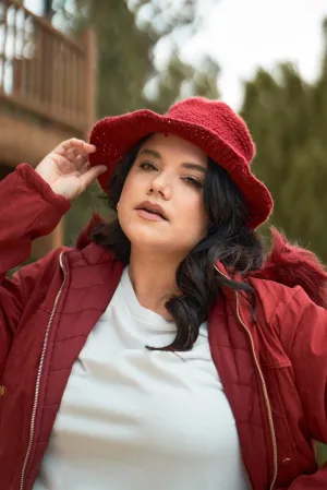 Burgundy Wide Brim Woven Panama Hat