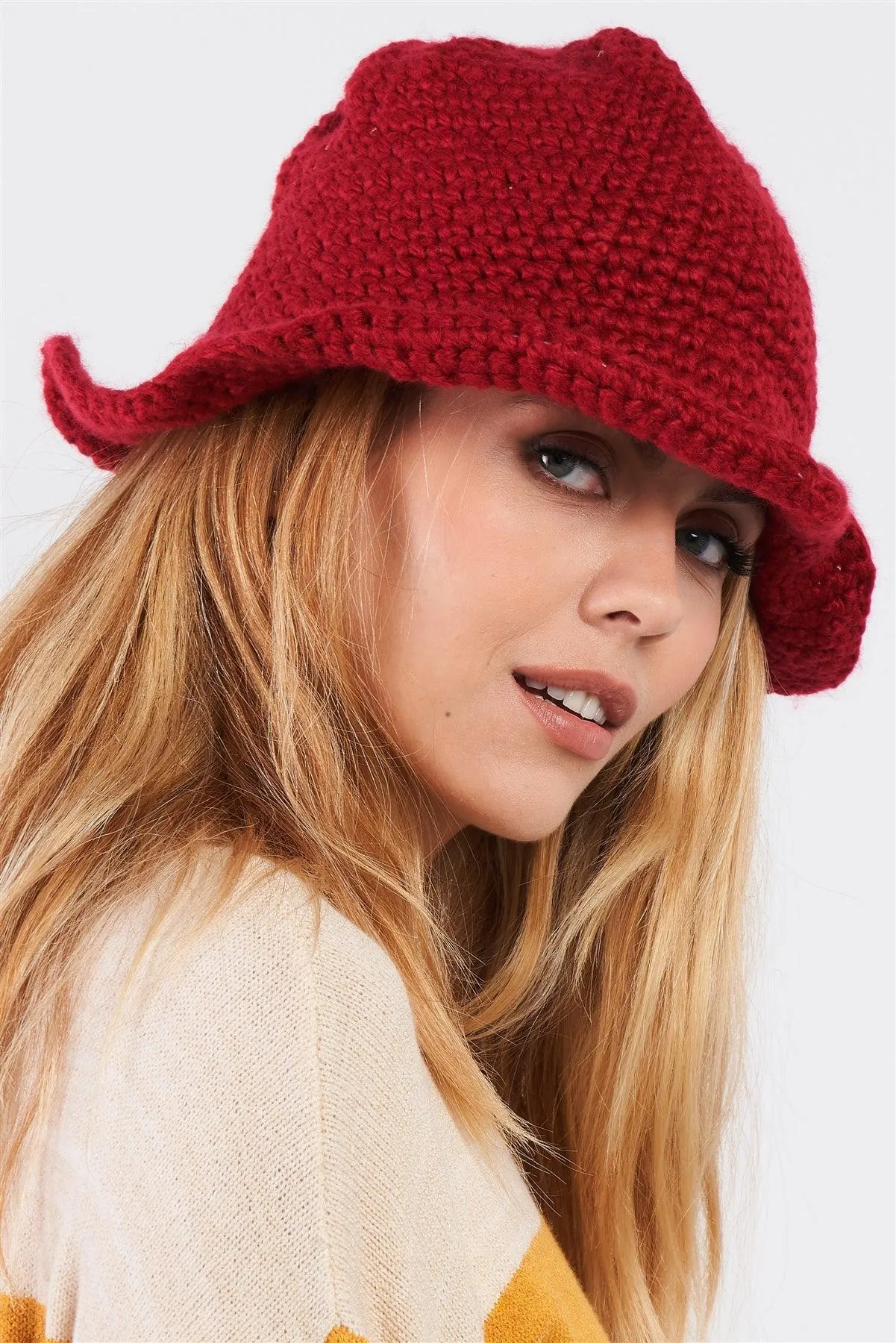 Burgundy Wide Brim Woven Panama Hat