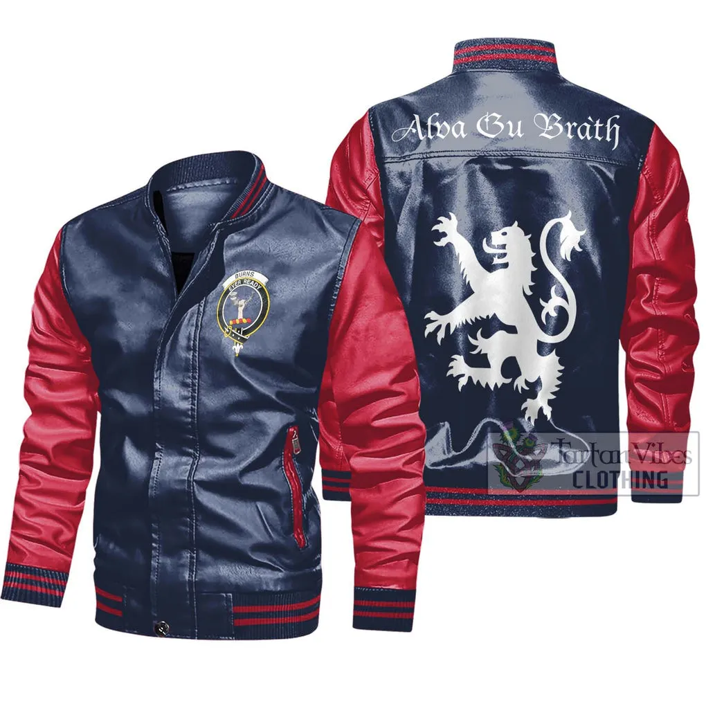 Burns Family Crest Leather Bomber Jacket Lion Rampant Alba Gu Brath Style